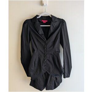 Betsey Johnson Victorian Gothic Lace Up Back bustled button top